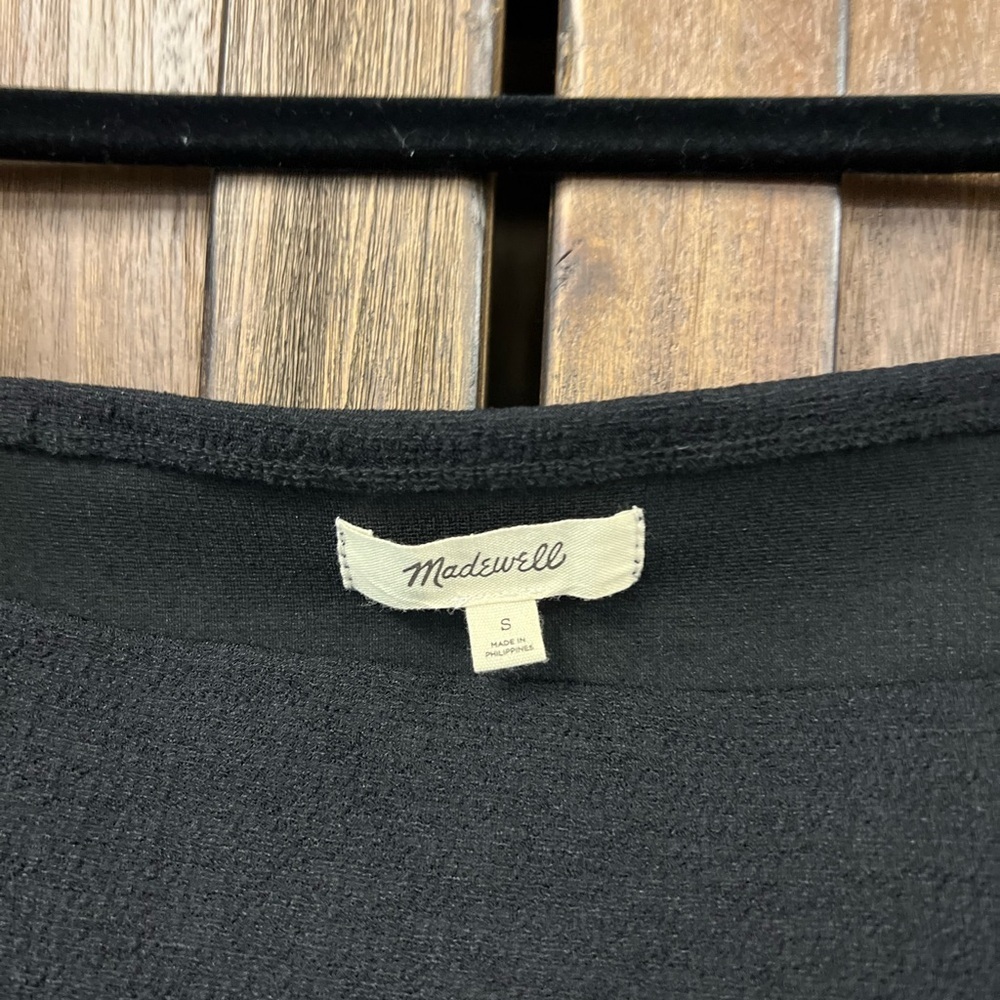Madewell Crepe Square-Neck Puff-Sleeve Long Sleeve Top True Black Size Small - Picture 6 of 8